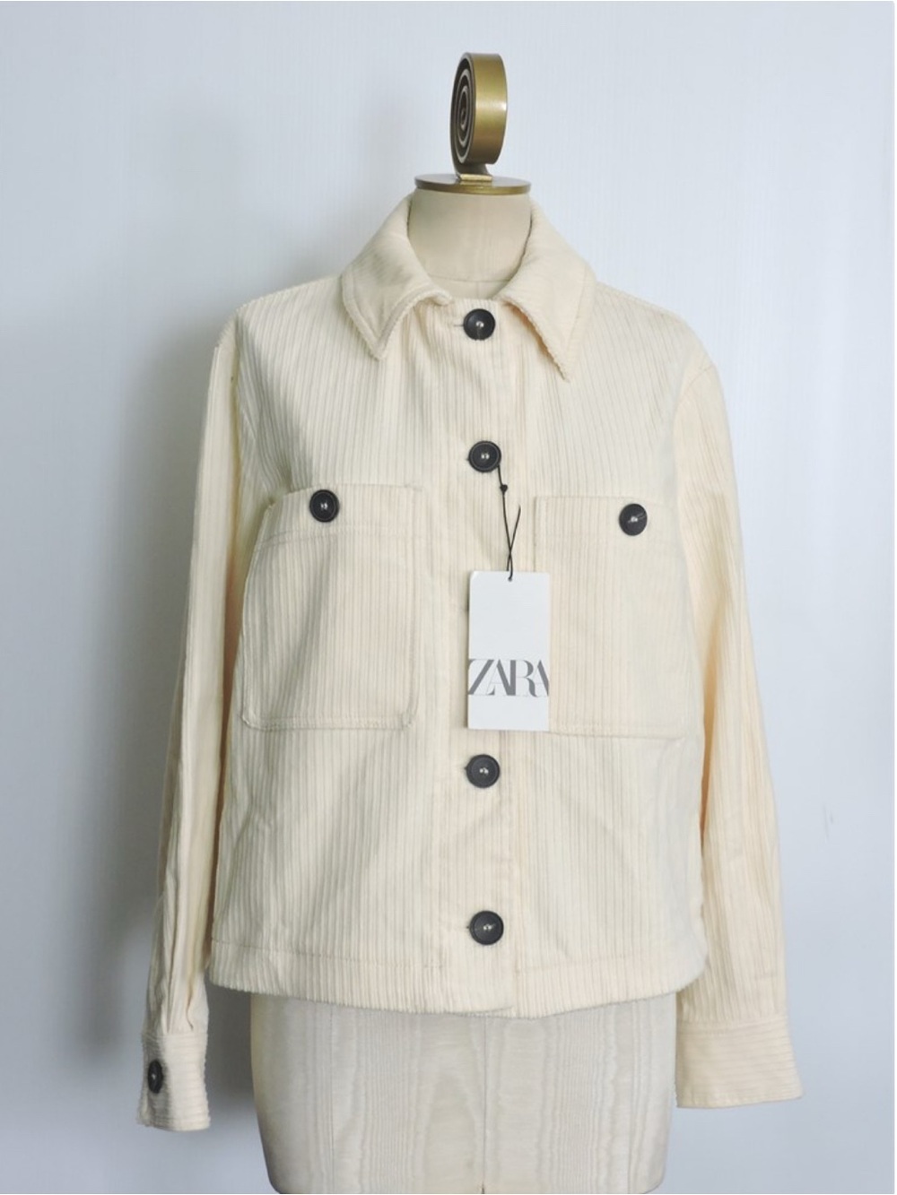 ZARA Cream Corduroy Button-Front Jean Jacket